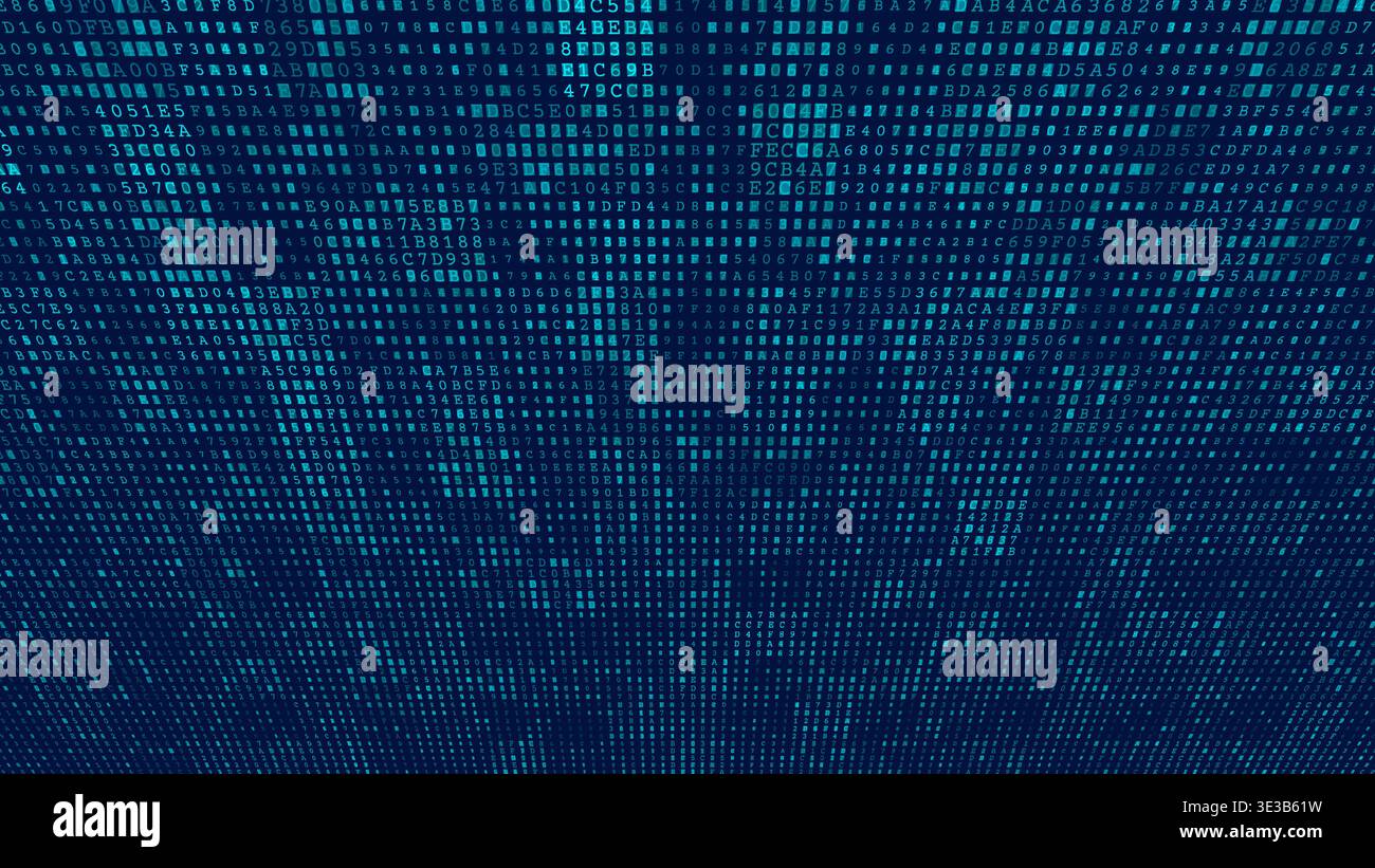 A compelling perspective visualization where binary sequences appear to compress and warp toward a central focal point. This artistic distribution rep Stock Vector