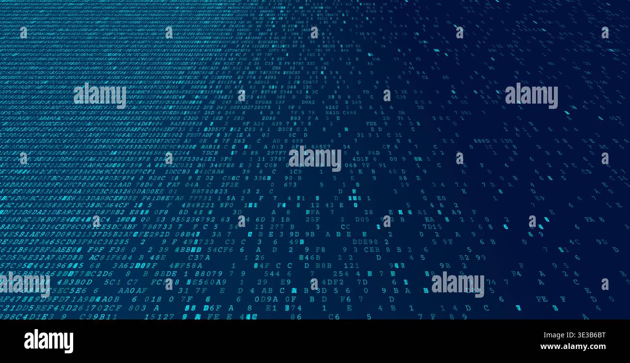 Monochrome Data Horizon - Artistic Binary Flow and Structured Logic Stream. Perspective. Stock Vector