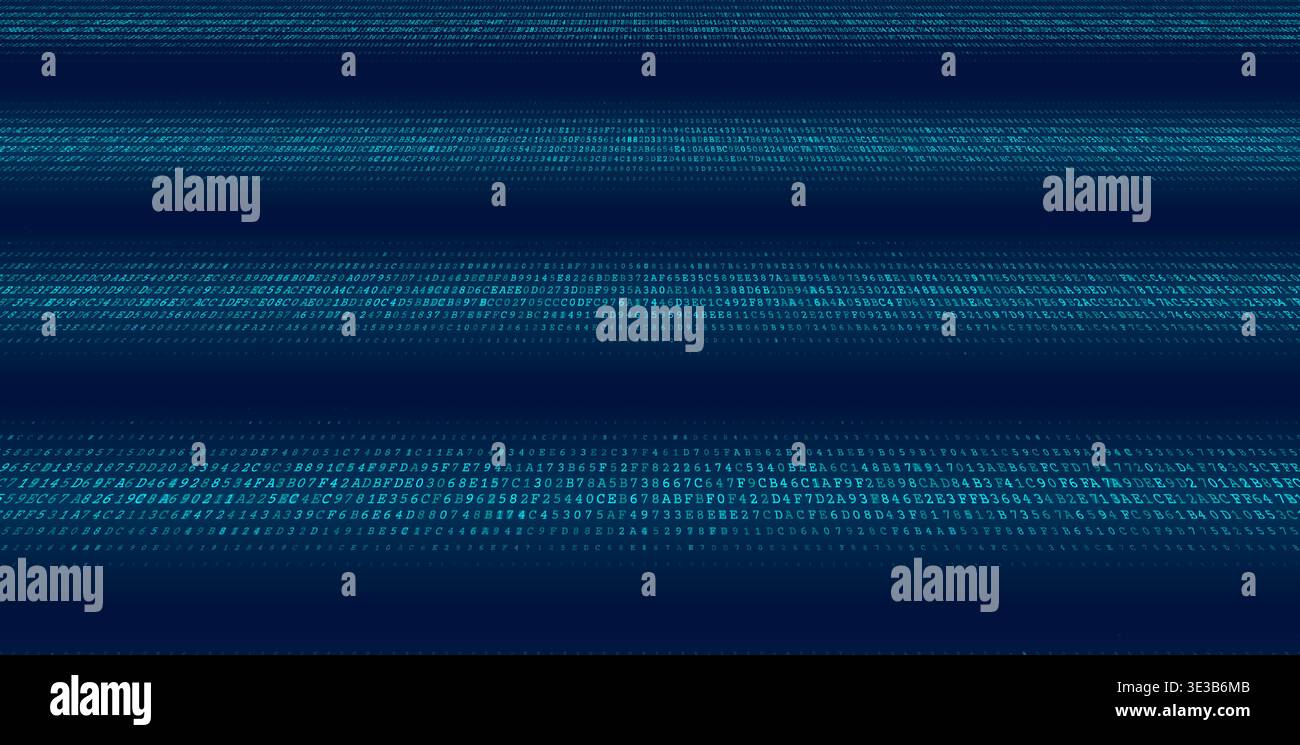 A structured digital visualization featuring three distinct horizontal bands of dense binary code separated by clean voids. This layout illustrates mu Stock Vector