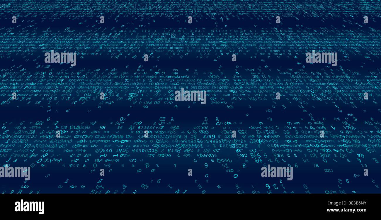 Distinct horizontal bands of binary code create a structured landscape of information processing. This organized linear composition illustrates the co Stock Vector
