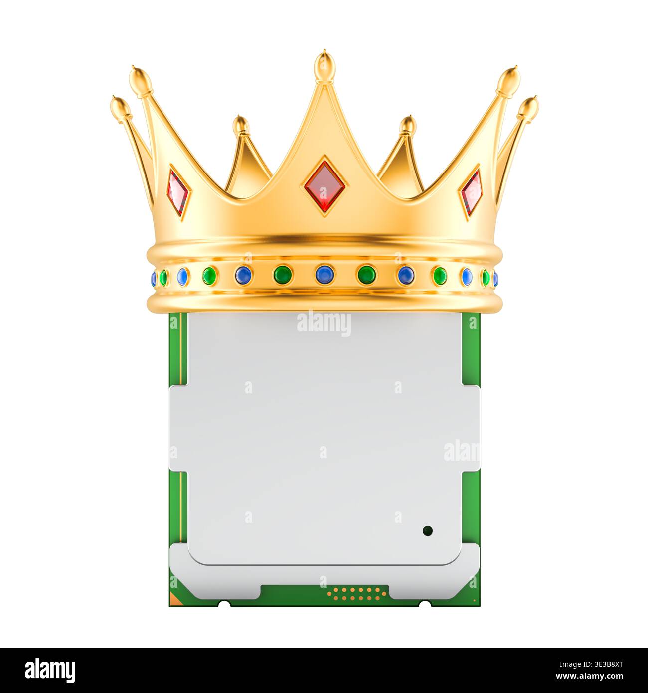 Computer CPU chip with golden crown. 3D rendering isolated on white background Stock Photo
