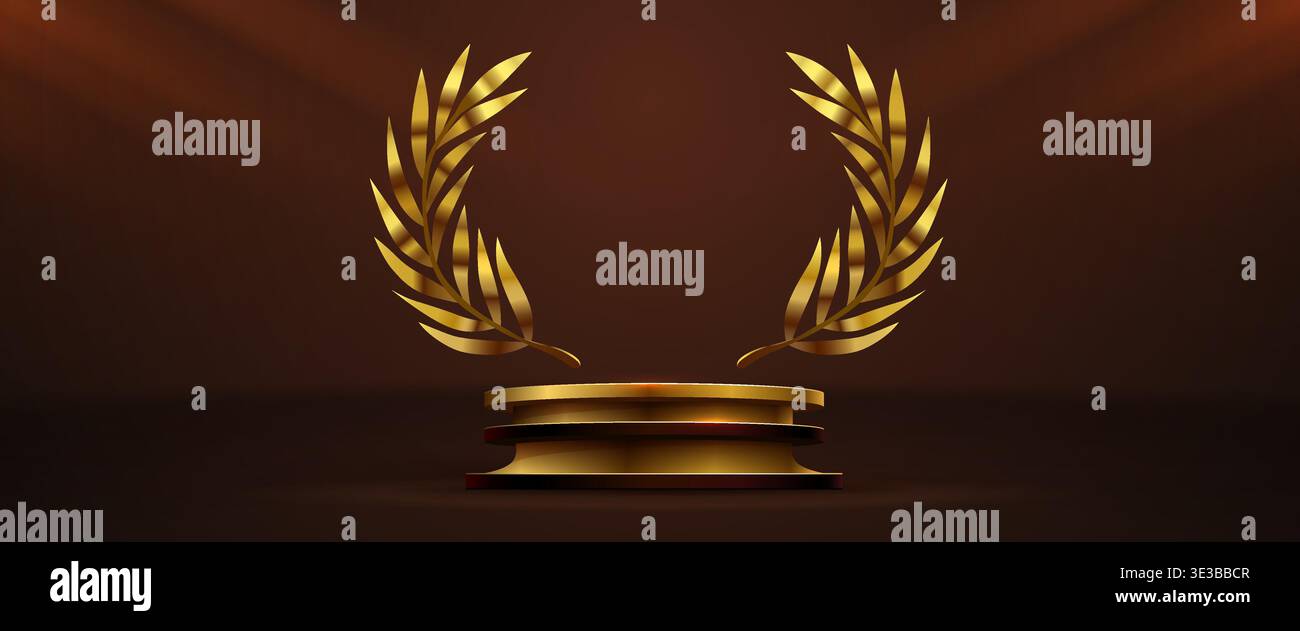 Luxurious golden podium with a laurel wreath, perfect for awards and ...