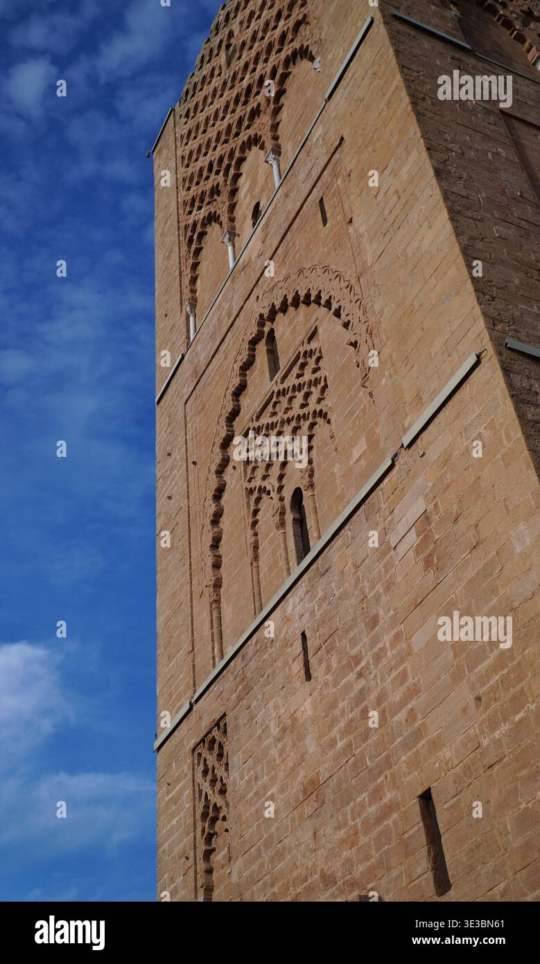 Close-up of the Hassan Tower minaret in Rabat, Morocco. Stock Photo