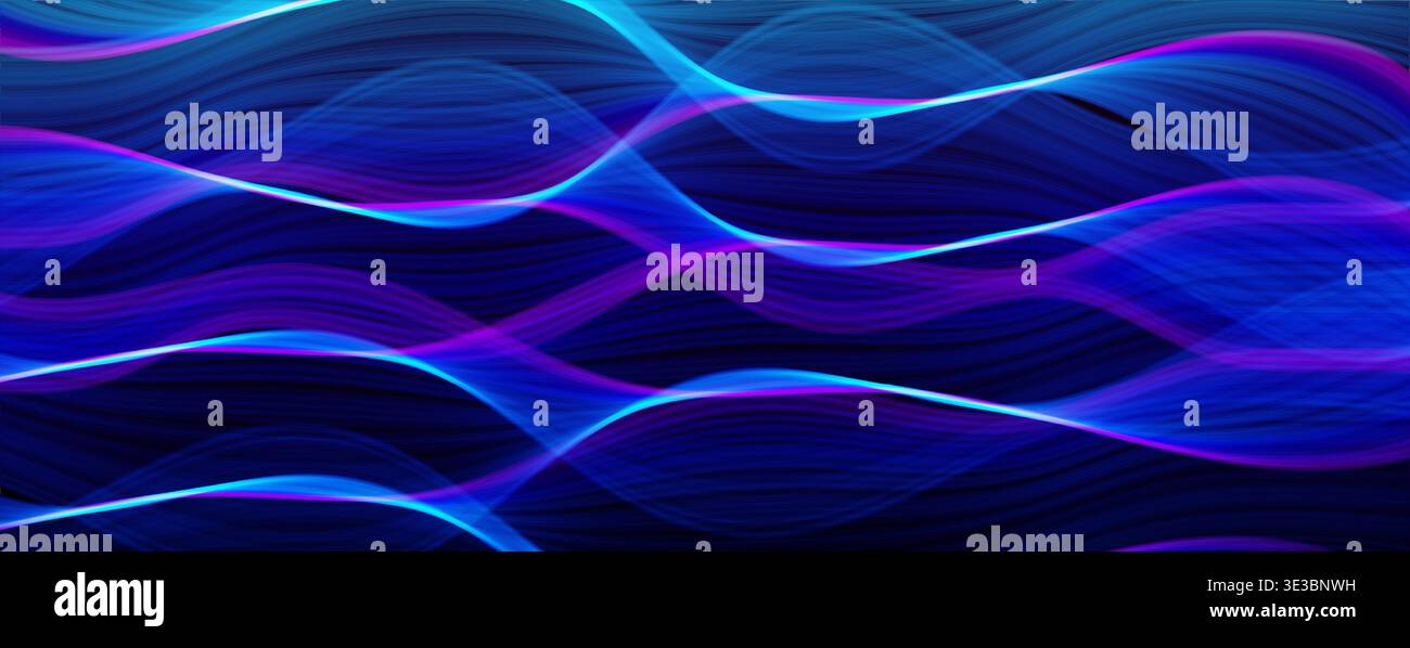 Abstract Neon Waves Technology Background Light Flow Digital Motion Glowing Blue Purple Gradient Spectrum Dynamic Network Energy. Vector Backdrop Stock Vector