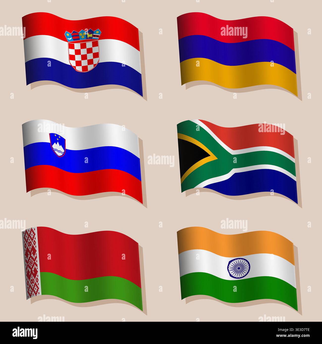 Large vector set of wavy flags of the world Stock Vector