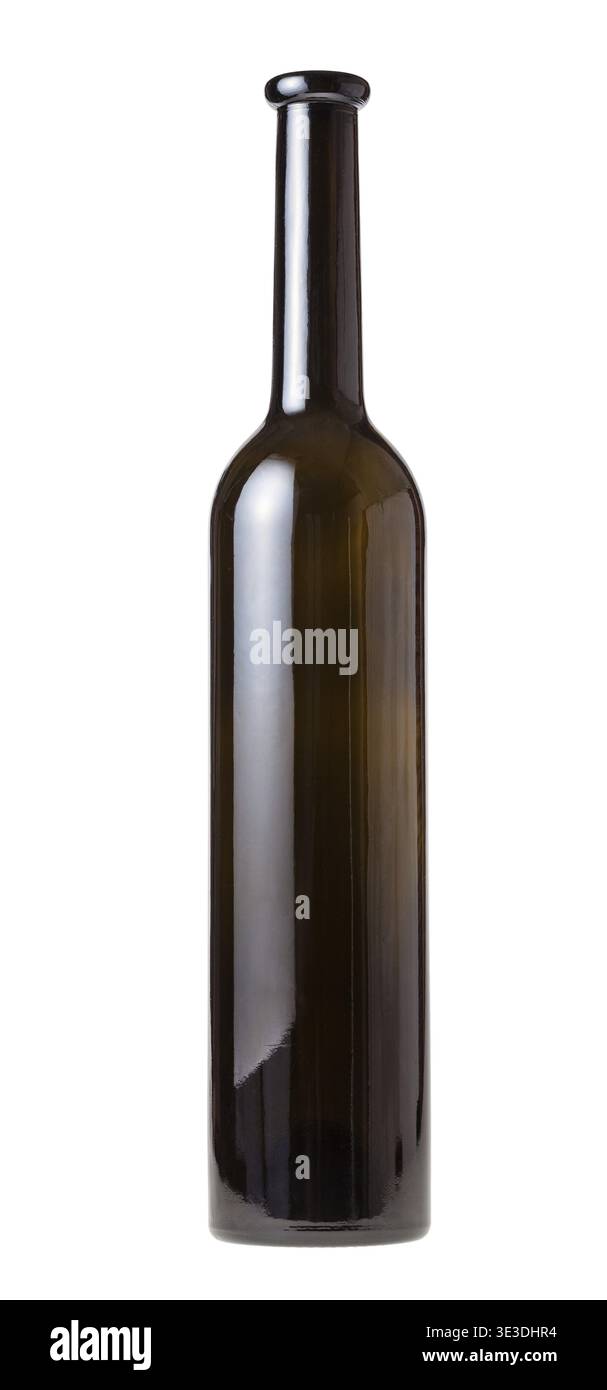 Empty dark brown wine bottle against white background Stock Photo