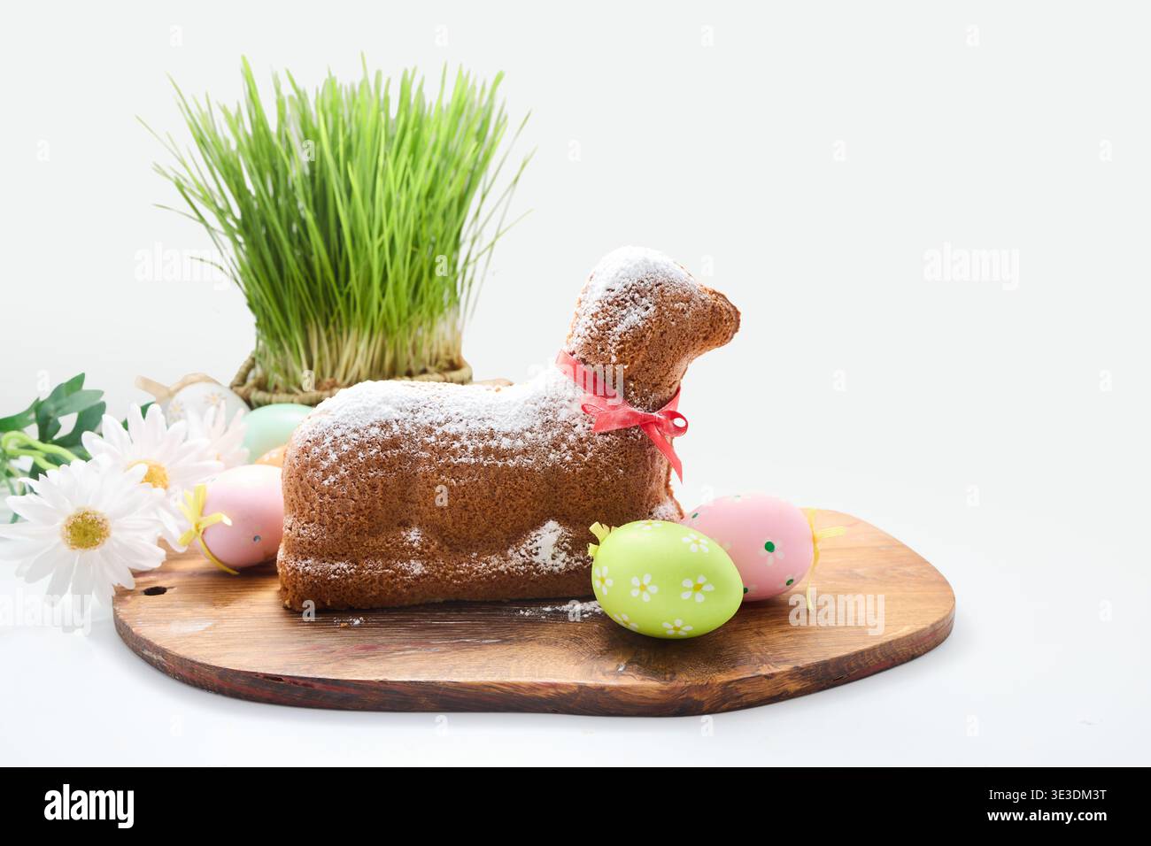 Easter lamb cake with eggs and wheat grass Stock Photo