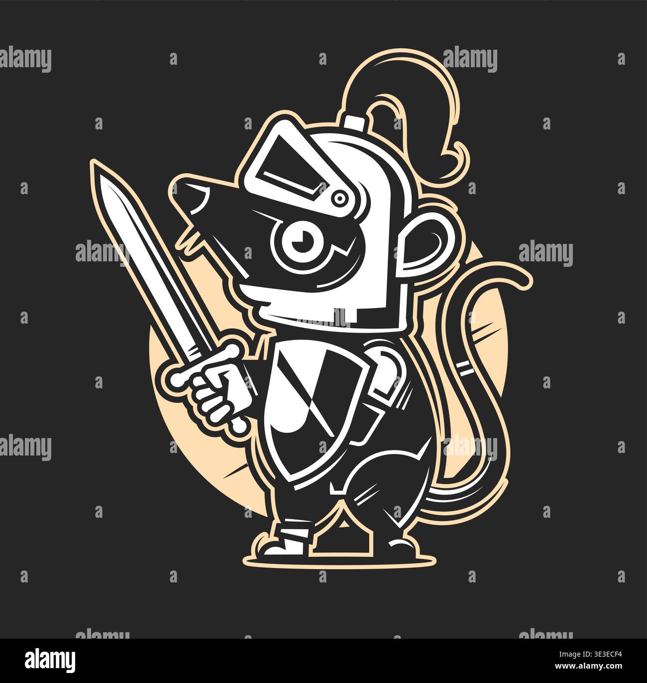 Logo of a stylized rat with a crown silhouette black on a white isolated background. Vector image Stock Vector