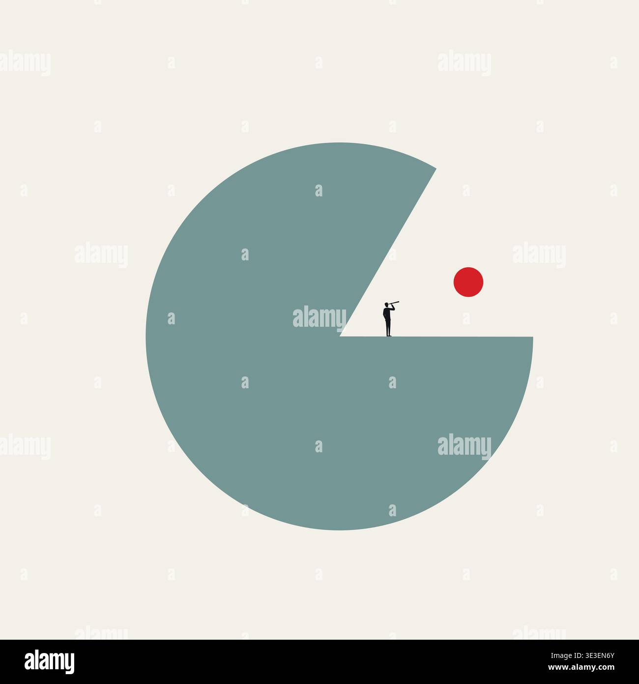Visionary businessman looking through telescope at red dot vector concept for future leadership minimal illustration Stock Vector