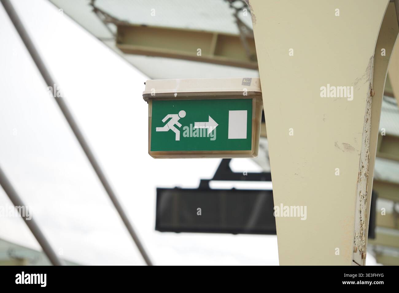 Exit sign for emergencies in building Stock Photo