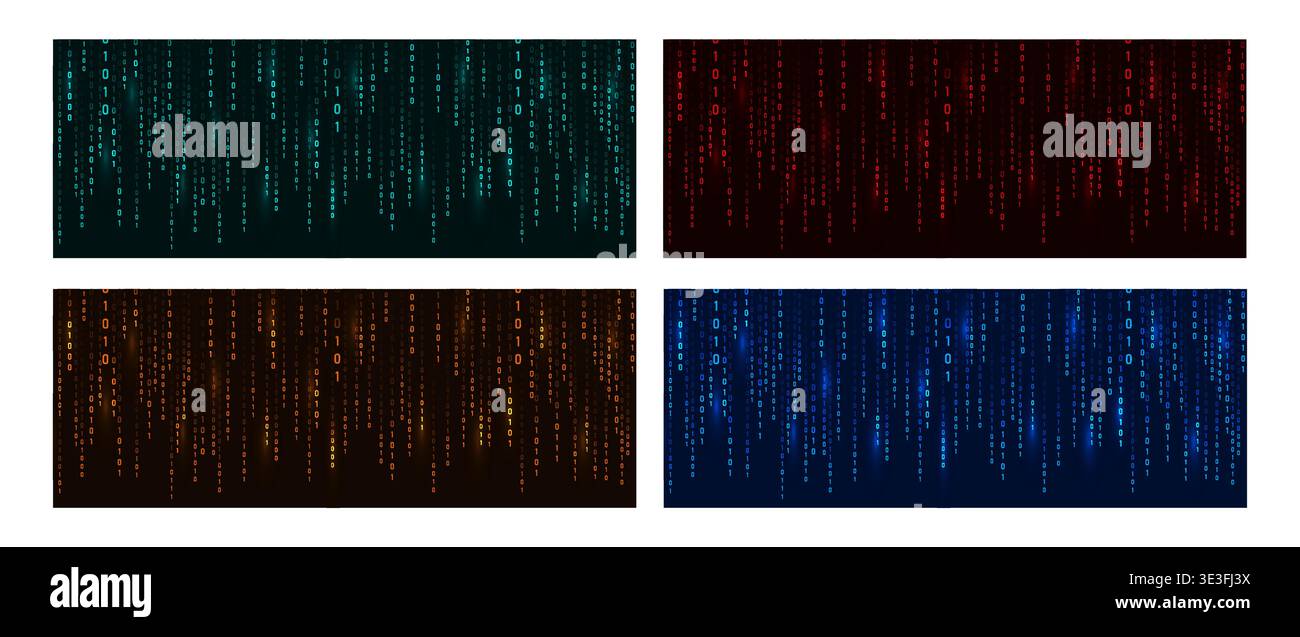 Binary Rain background. Abstract data streams with numbers. Digital data technology concept. Vector illustration Stock Vector