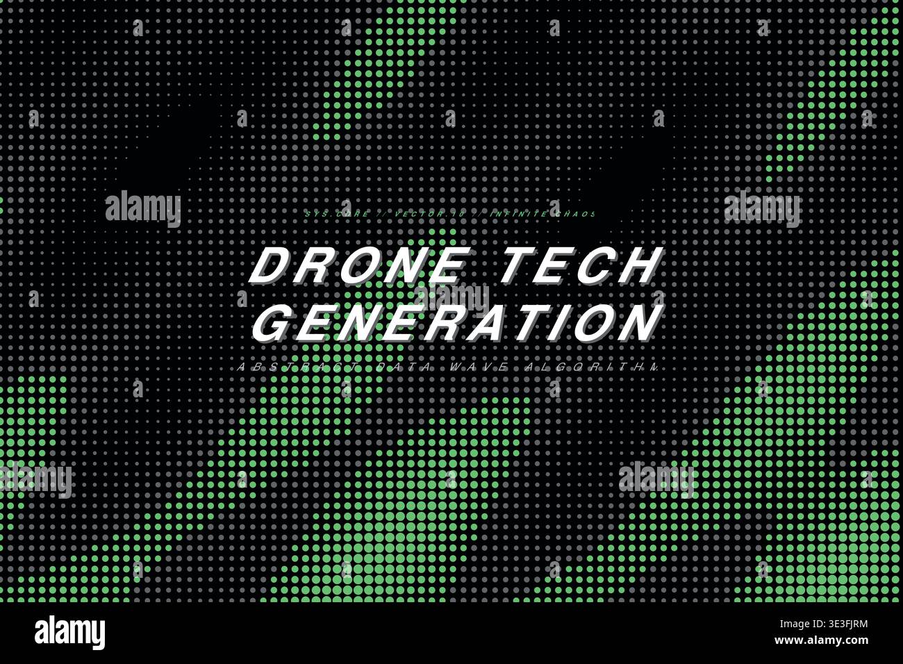 Abstract Cyberpunk Halftone Dot Wave Technology Background, Mathematical Optical Illusion Sci-Fi Neon Grid Pattern Vector Wallpaper, Futuristic Data W Stock Vector