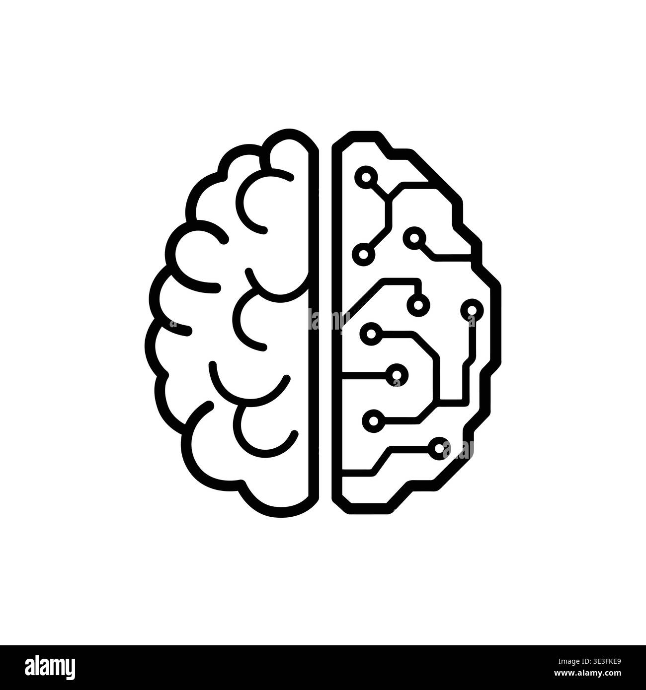 Minimal line icon of human brain and artificial intelligence concept ...