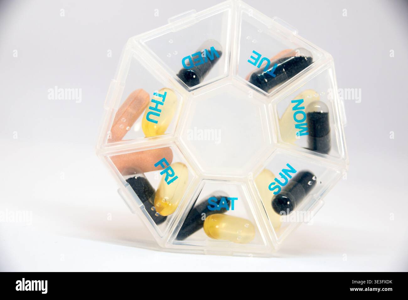 Medication pill box,close up,selective focus Stock Photo