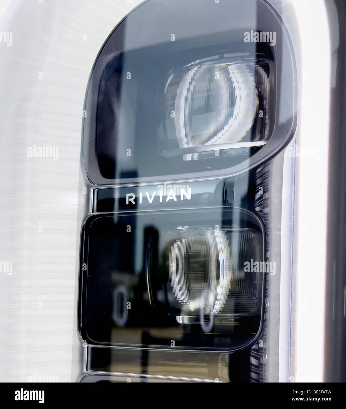 Closeup of Rivian R2 headlights during Rivian's demonstrations at the ...