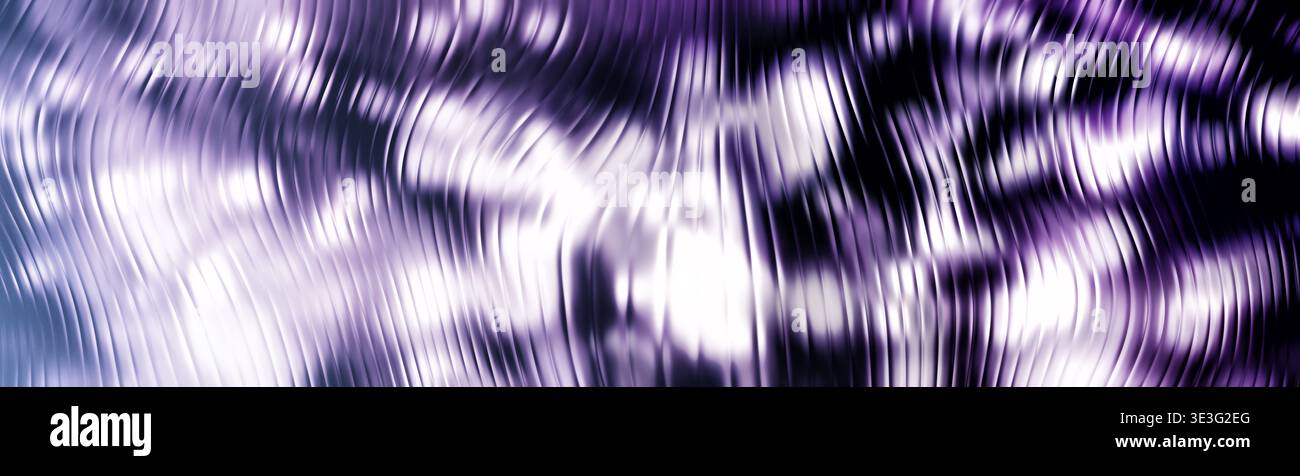Abstract dark purple metallic wavy lines background loop with bright glowing reflections Stock Photo