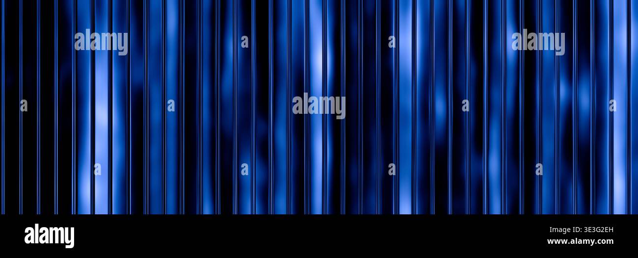 Abstract dark blue vertical ribbed glass texture background loop with glowing Stock Photo