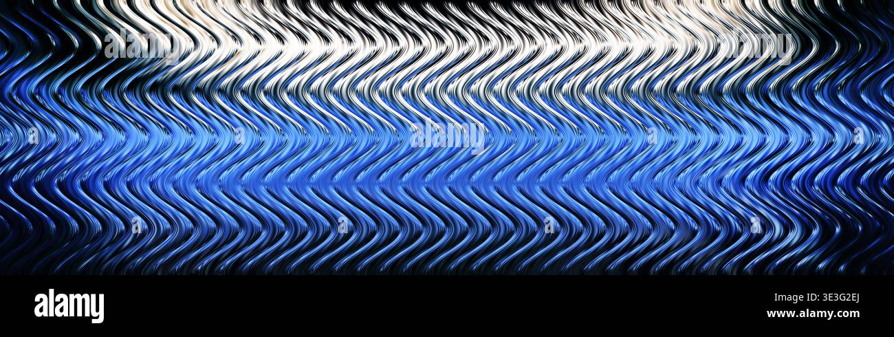 Abstract Blue White Metallic Wavy Background with Glossy Zigzag Stock Photo