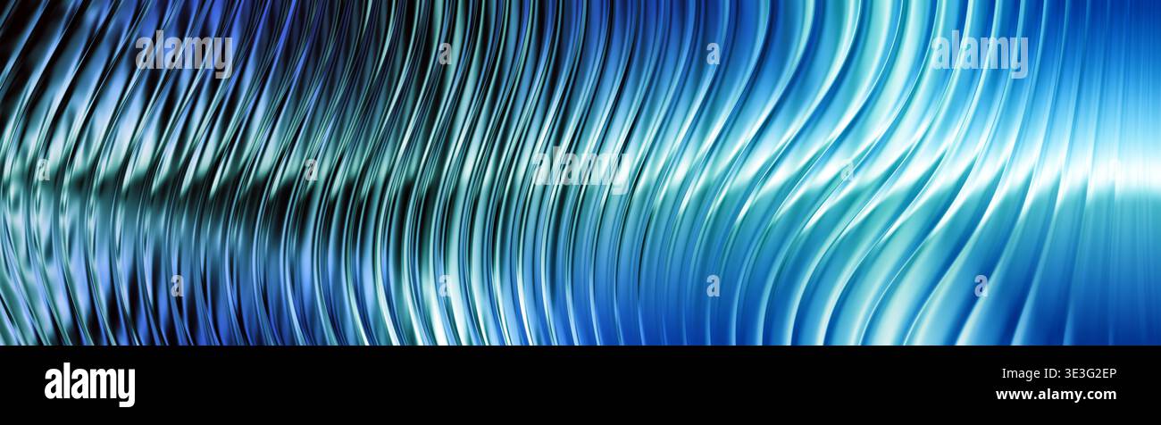 Abstract blue wavy background with metallic texture and liquid chrome Stock Photo