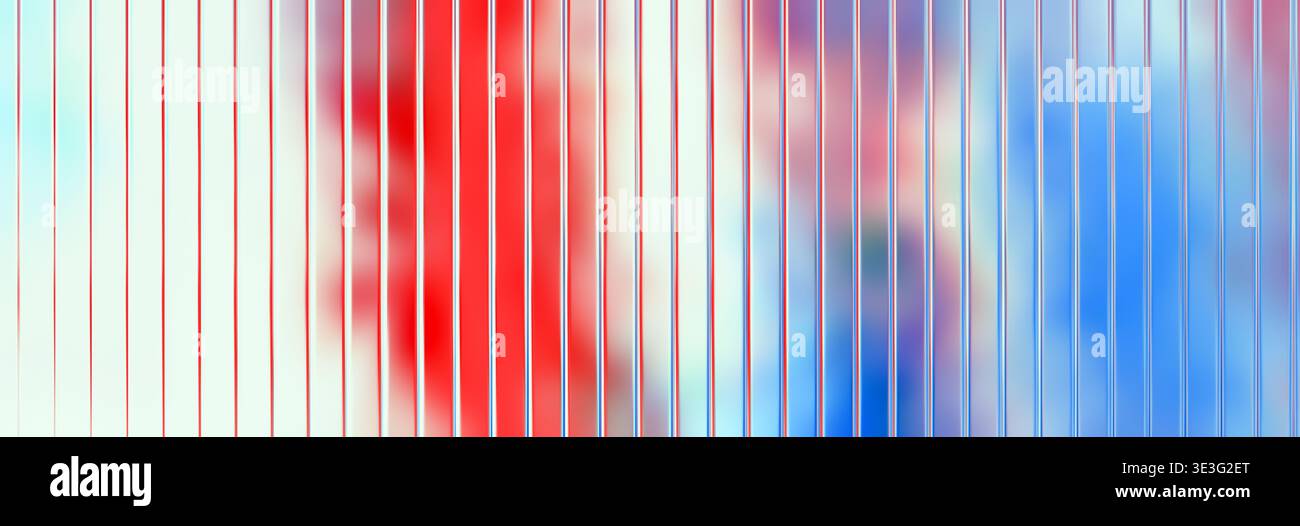 Abstract vertical ribbed glass texture with blurred red and blue gradient Stock Photo