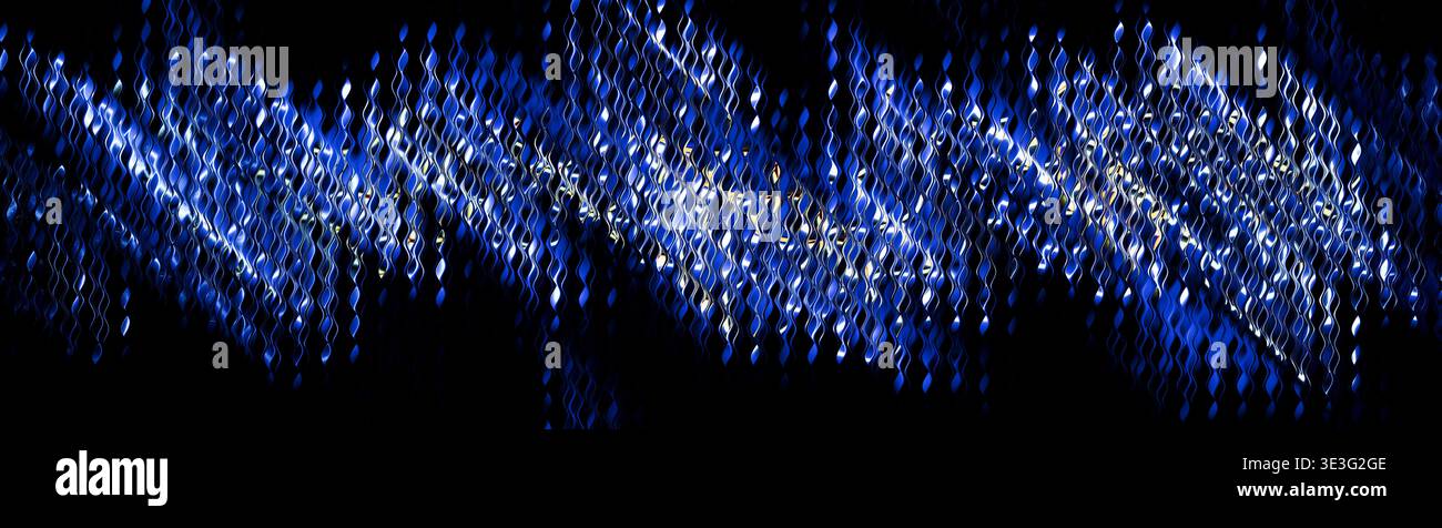 Abstract Blue Glowing Wavy Light Strands on Black Stock Photo