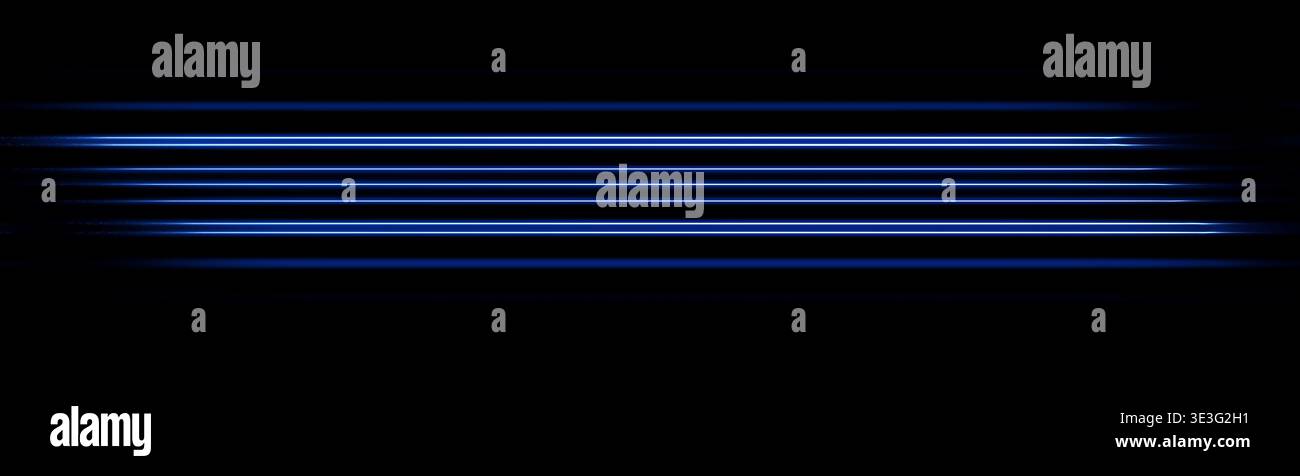 Blue Glowing Horizontal Light Streaks Isolated on Black Stock Photo