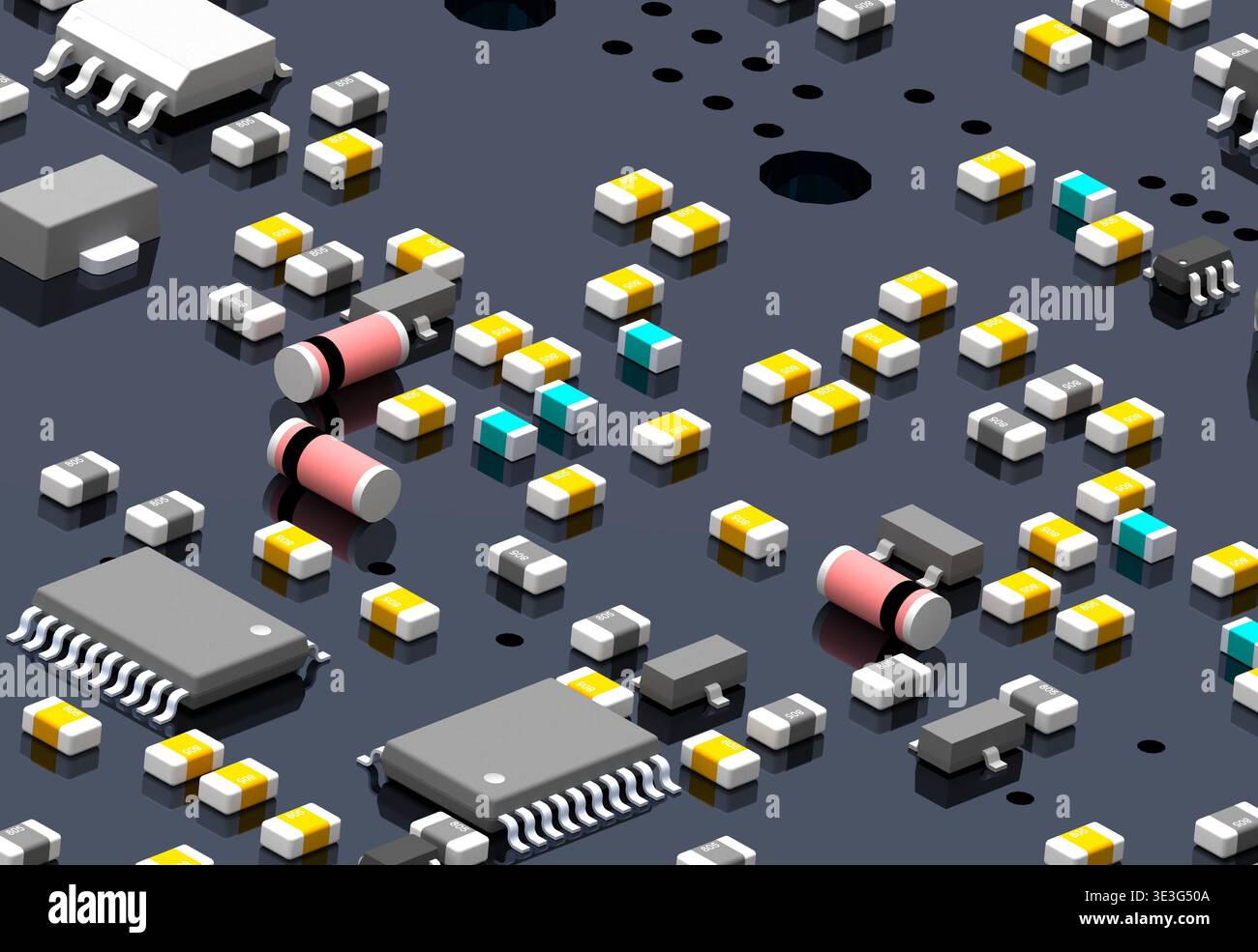 Microelectronics components pattern on printed circuit board tech background Stock Photo