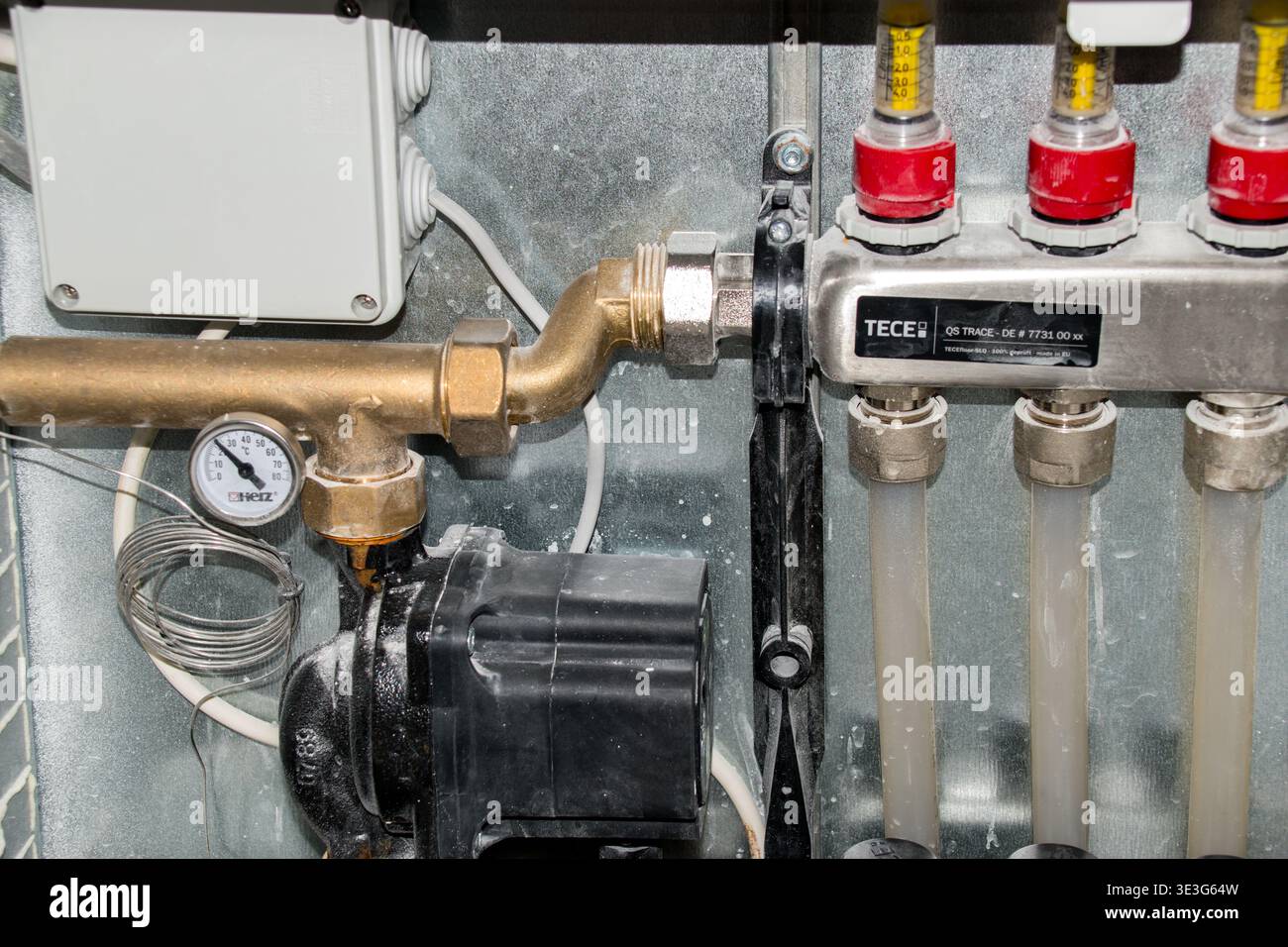 Water floor heating system close up. Stock Photo