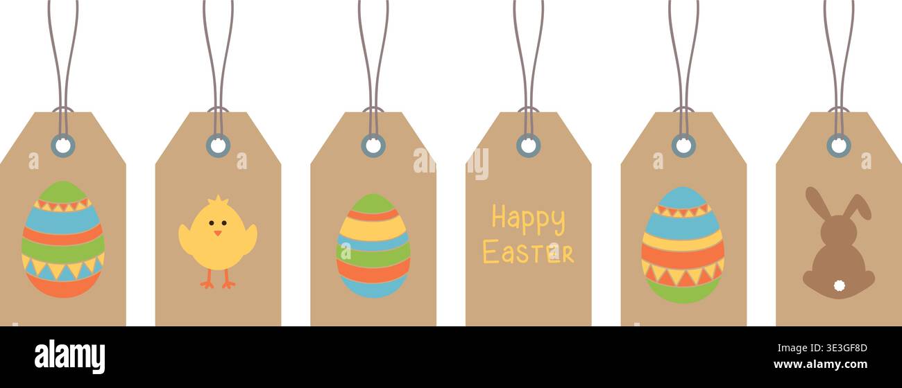 cute happy easter paper tag set vector illustration Stock Vector