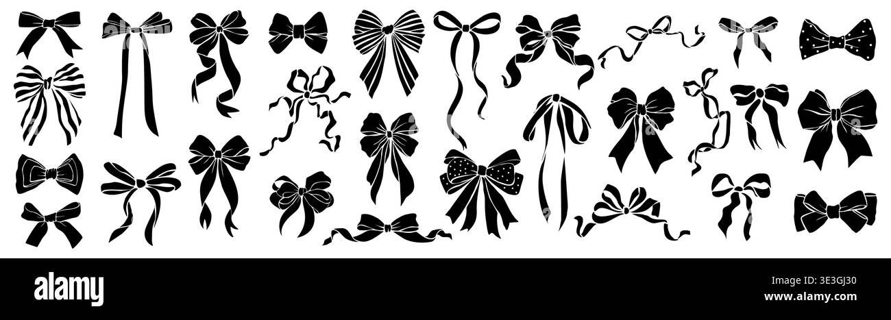 Silhouetted bows in various styles and sizes Stock Vector