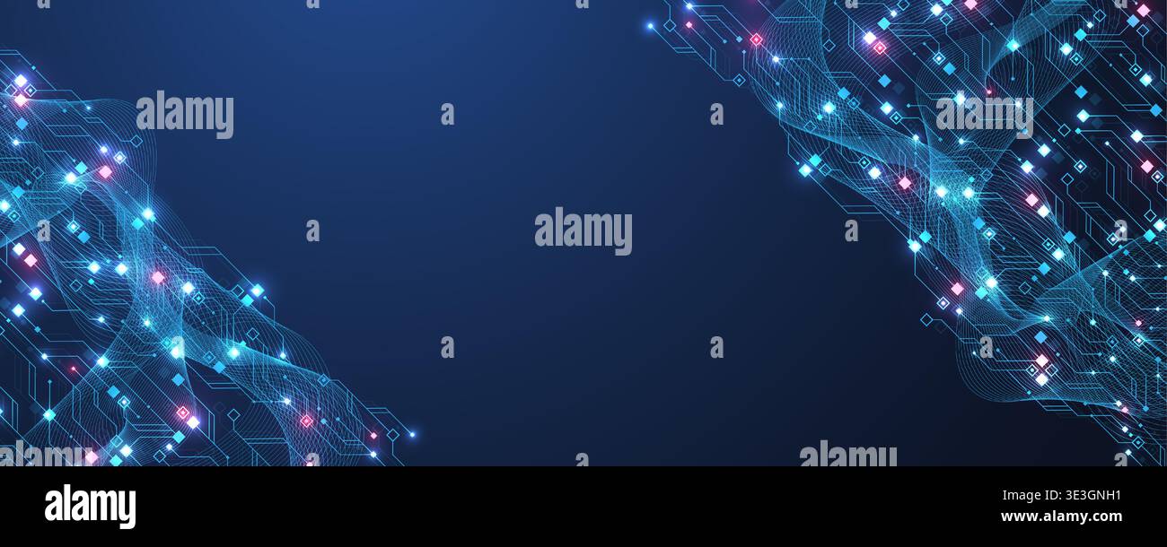 Modern technology circuit board texture background design. Quantum computer technology concept. Futuristic blue circuit board system background Stock Vector