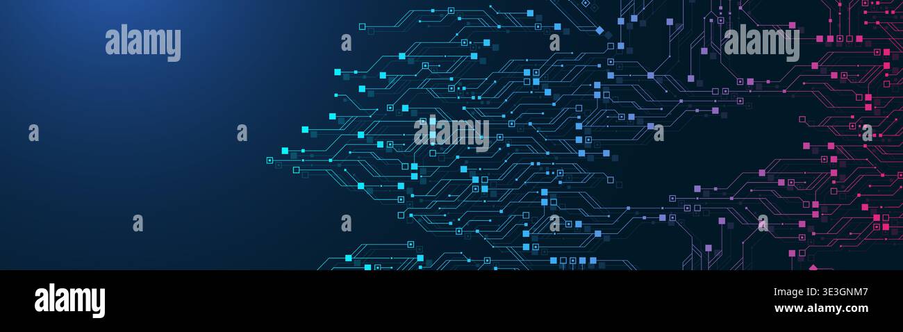 Modern technology circuit board texture background design. Quantum computer technology concept. Futuristic blue circuit board system background Stock Vector