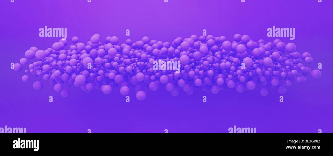 Purple 3d bubbles of varying sizes congregating together, creating an abstract horizontal mass on a gradient field Stock Photo