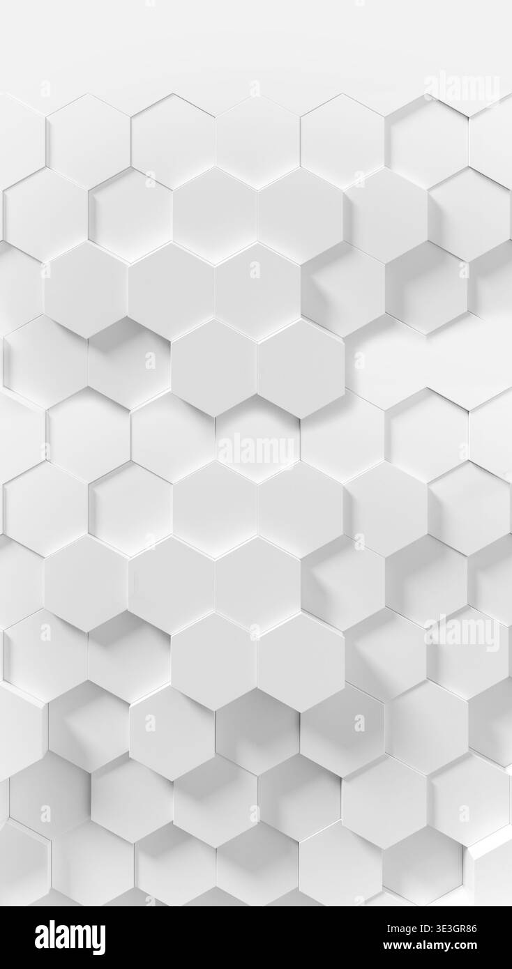 Abstract white hexagonal pattern creating a modern three-dimensional clean geometric background texture Stock Photo