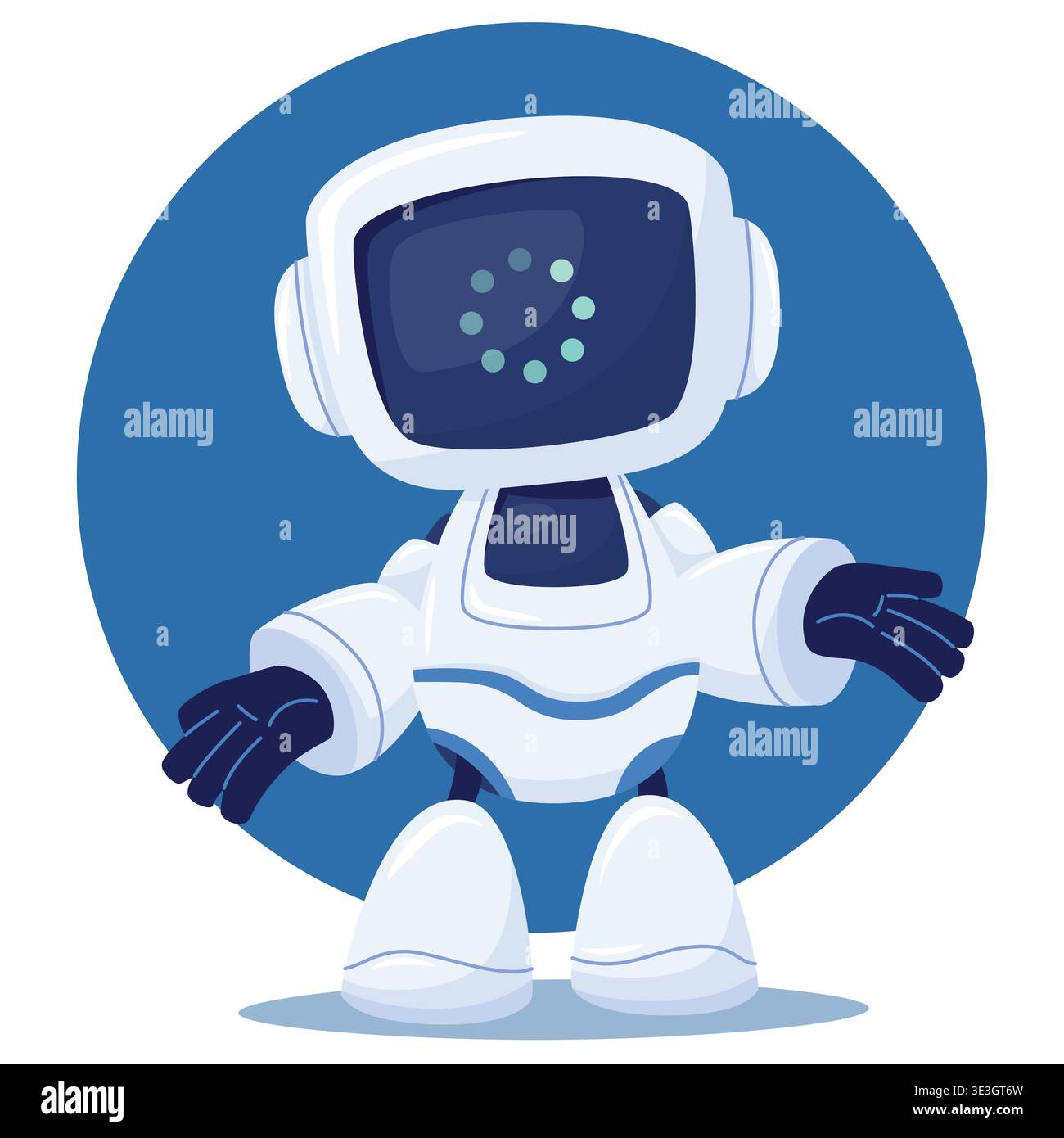 cute android with a screen for a face. robot is searching for information processing or frozen Stock Vector