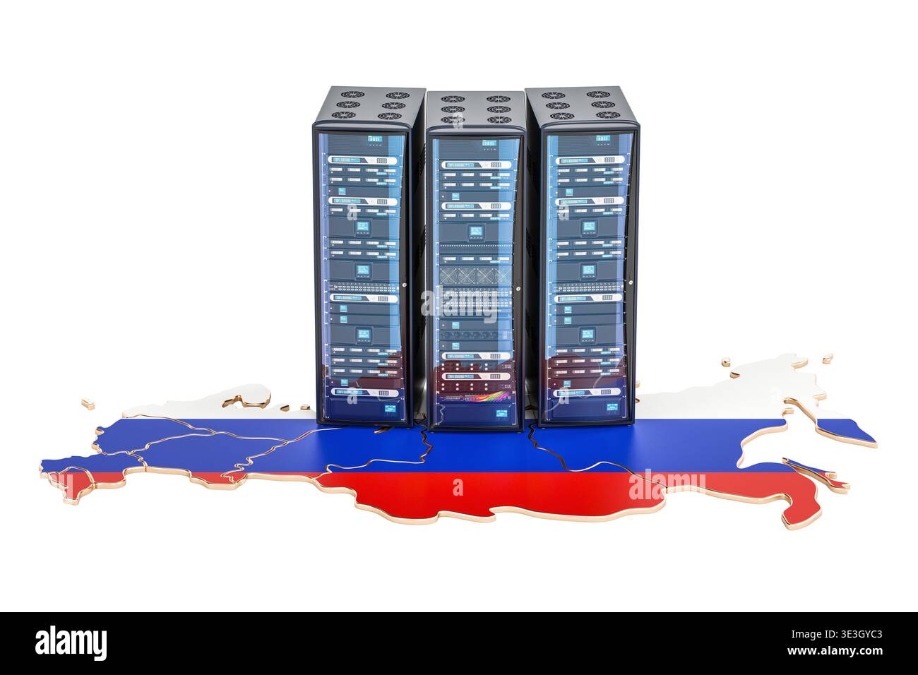 Data Center server racks in Russia concept, 3D rendering Stock Photo