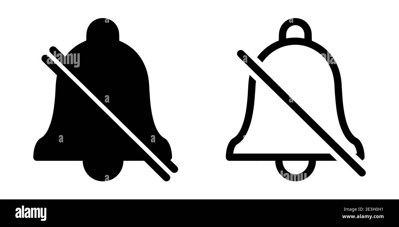 Two variations of a notification bell icon with a diagonal strike through signifying silent mode Vector Stock Vector
