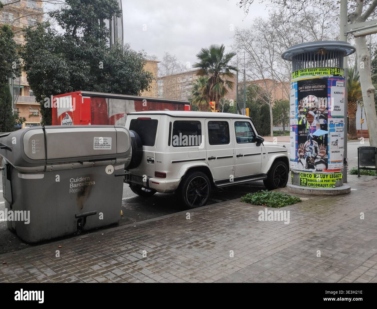 Side view of a white Mercedes-Benz G-Class G63 AMG parked on a city ...