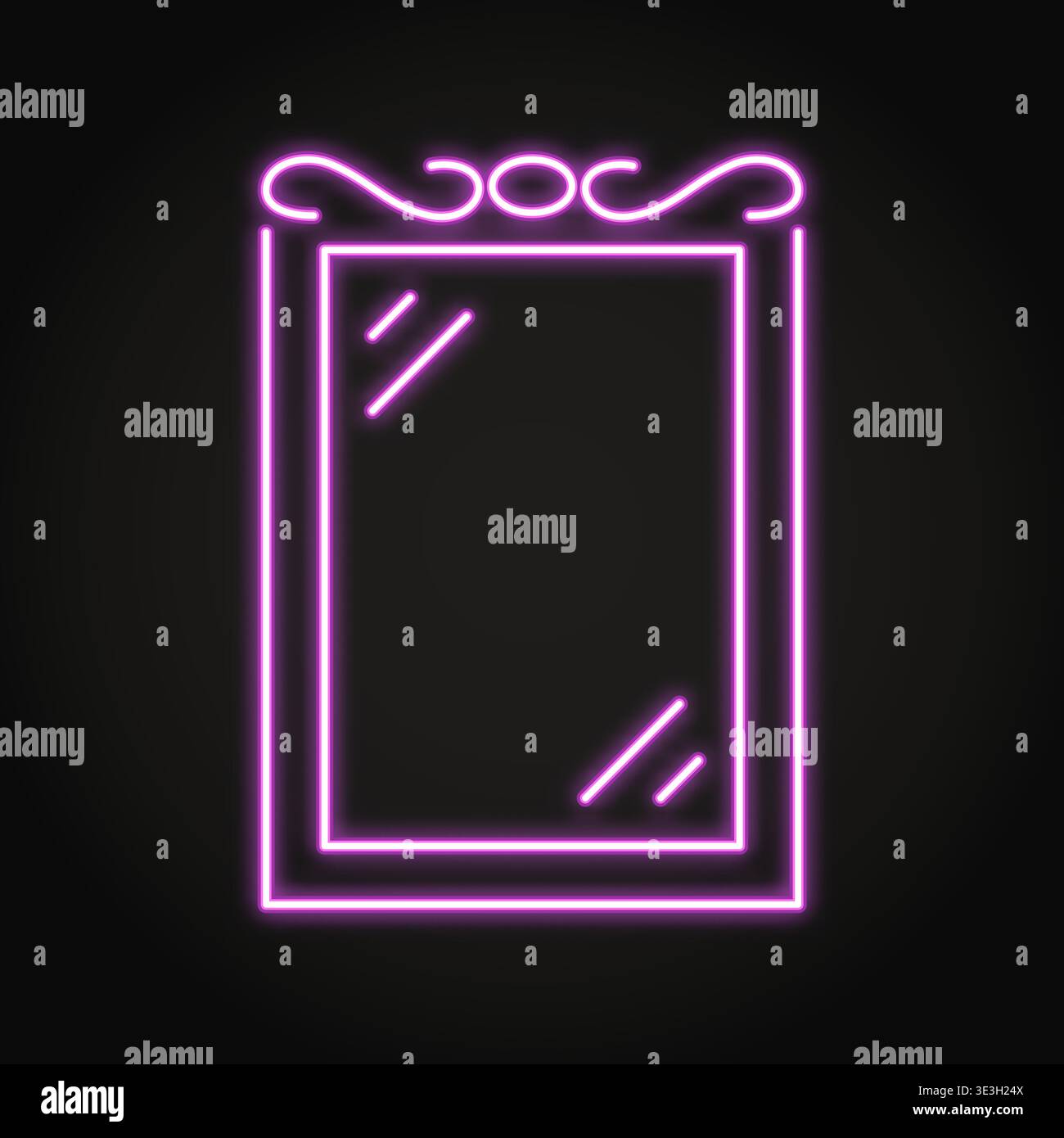 Vertical rectangular mirror with decorated frame neon icon. Vector illustration. Stock Vector
