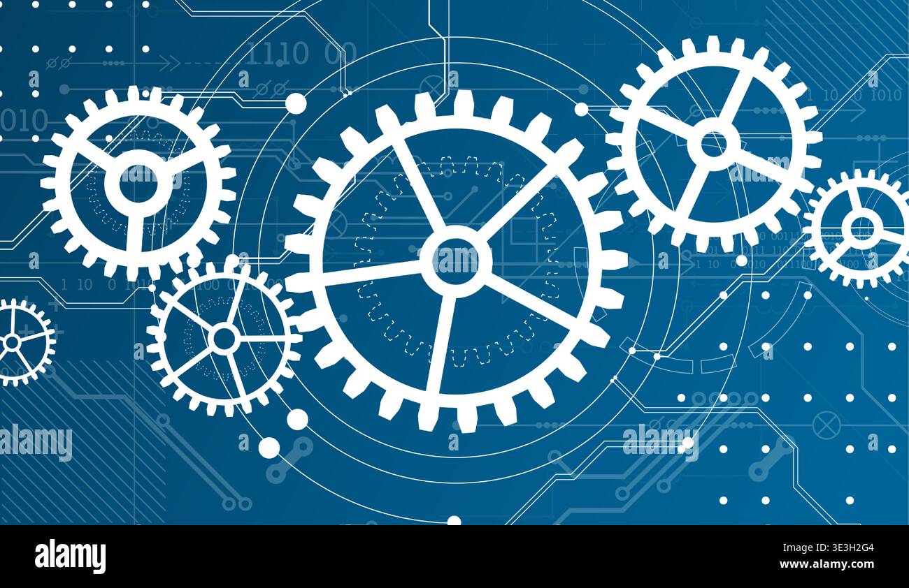 Abstract document drawing using white gears. Technological background. Vector. Stock Vector