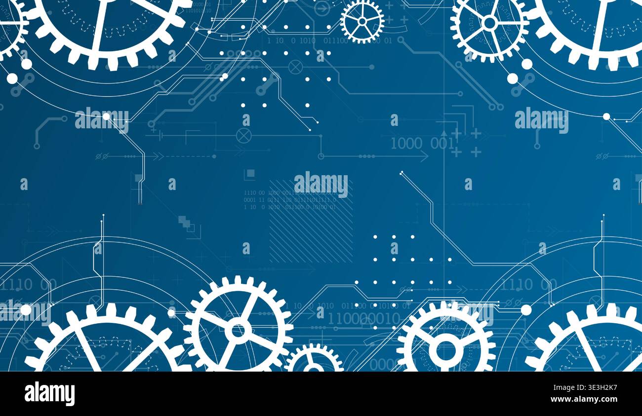Abstract document drawing using white gears. Technological background. Vector. Stock Vector