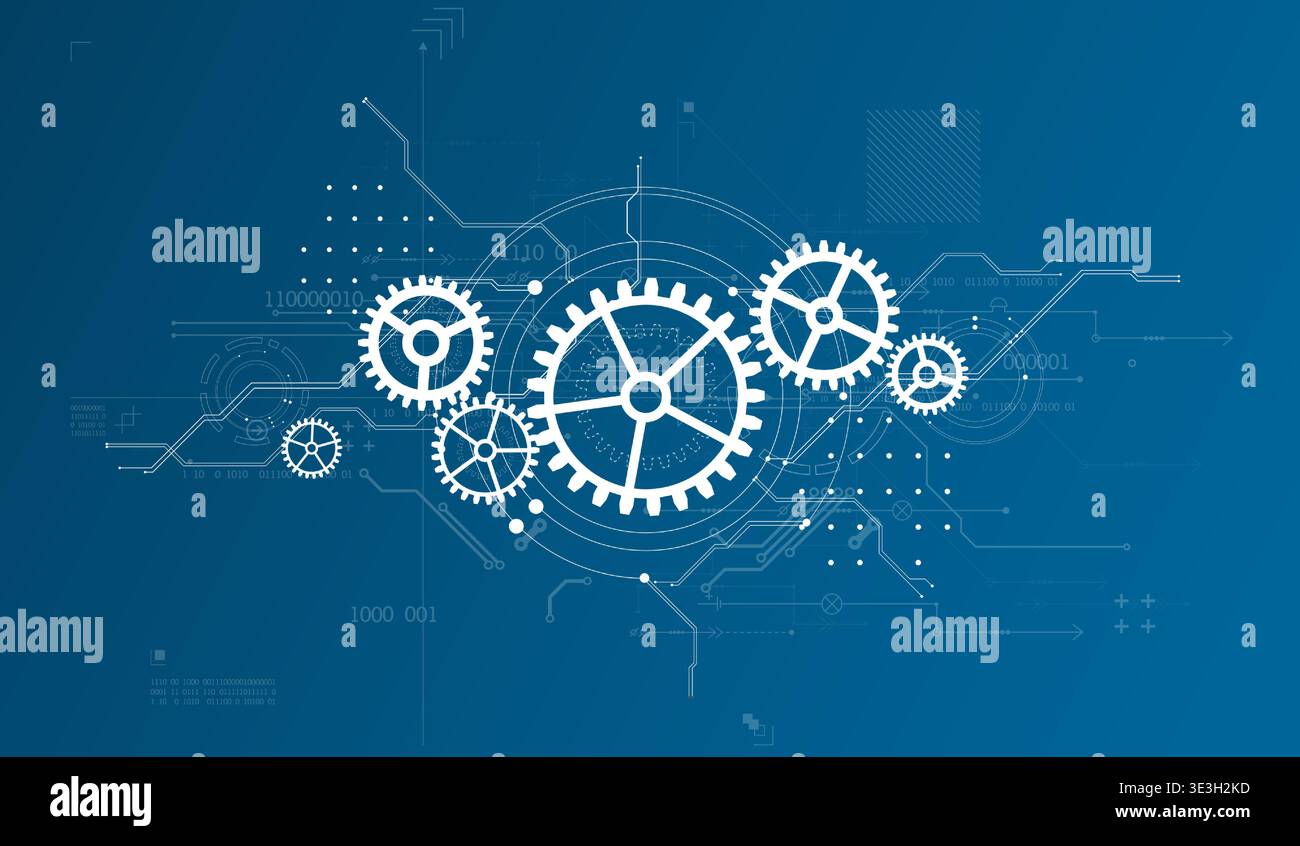 Abstract document drawing using white gears. Technological background. Vector. Stock Vector