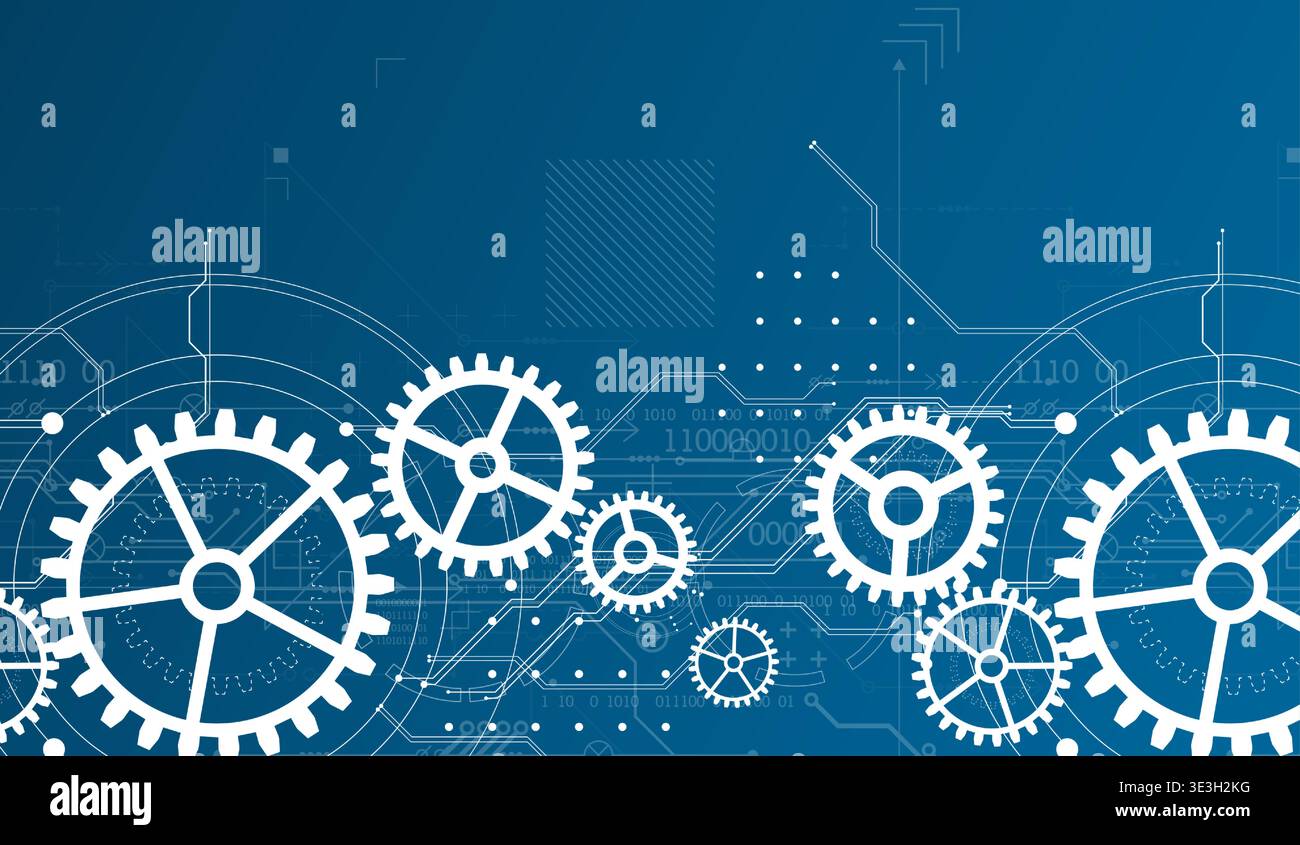 Abstract document drawing using white gears. Technological background. Vector. Stock Vector