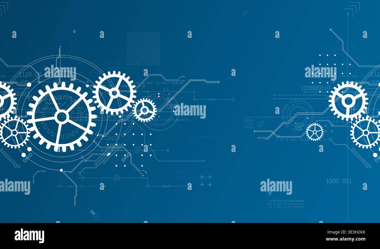 Abstract document drawing using white gears. Technological background. Vector. Stock Vector