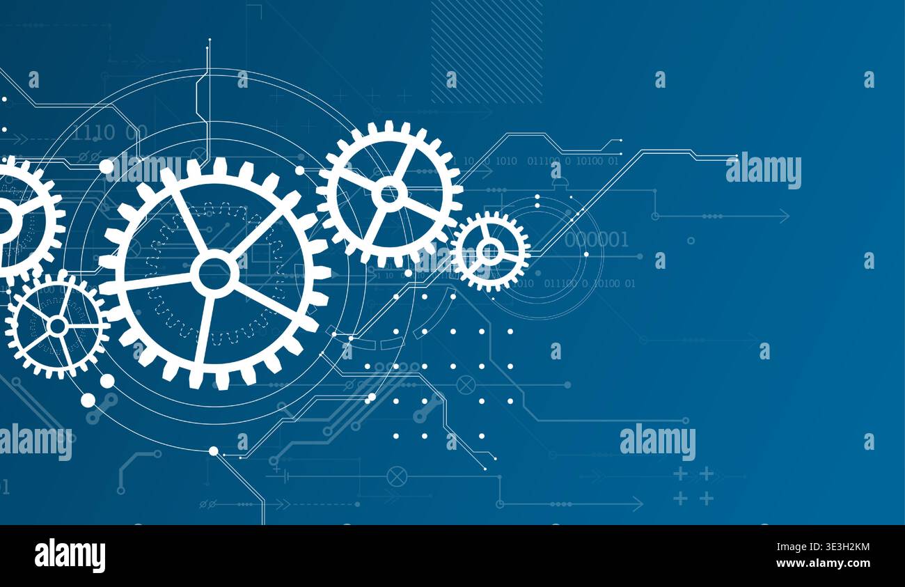 Abstract document drawing using white gears. Technological background. Vector. Stock Vector