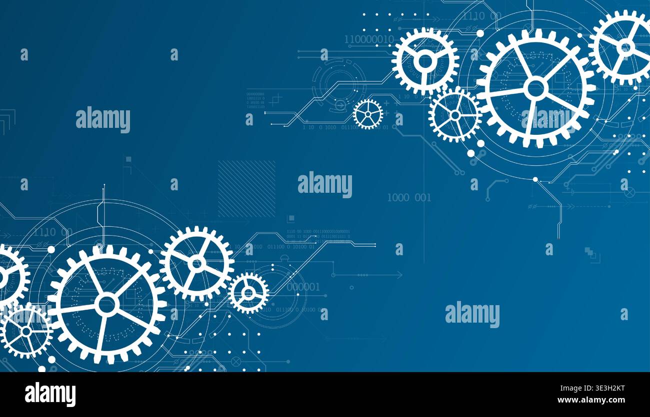 Abstract document drawing using white gears. Technological background. Vector. Stock Vector