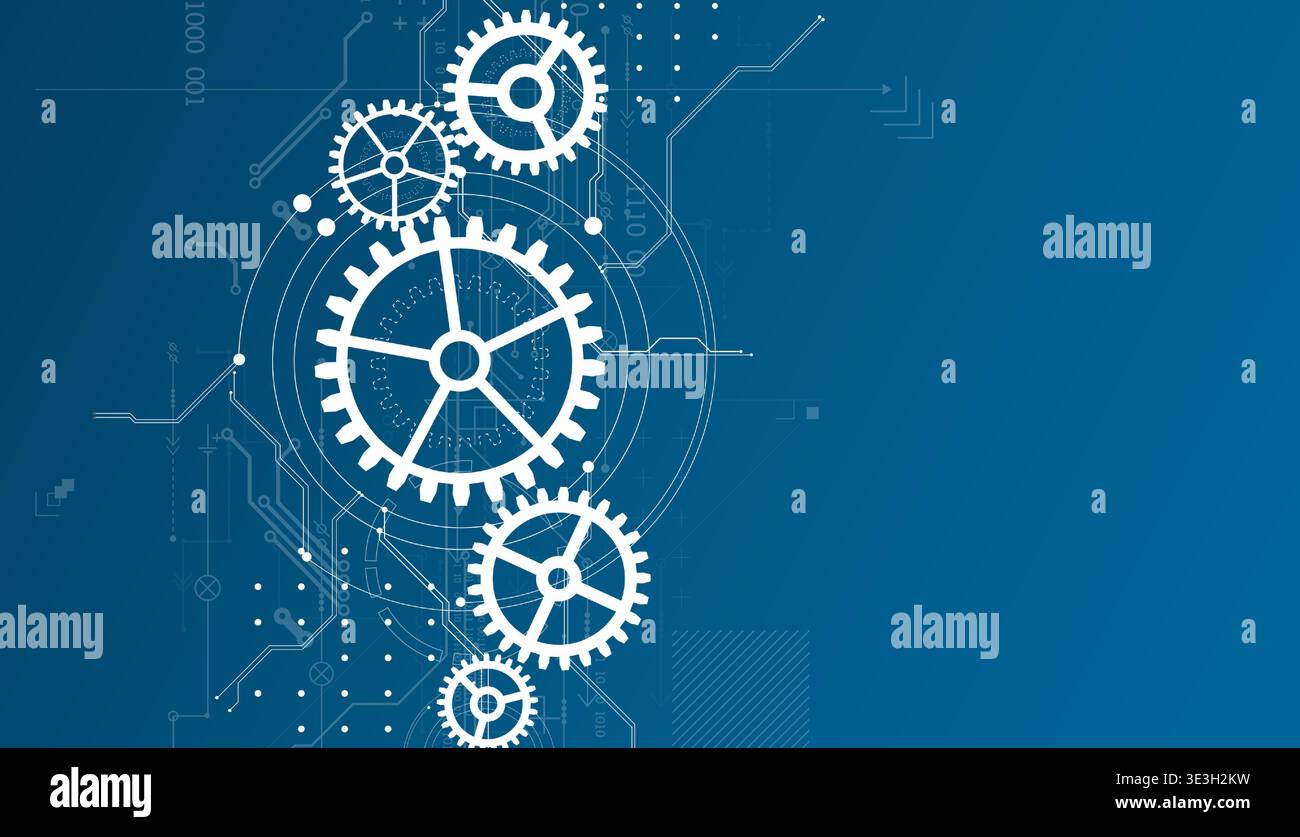 Abstract document drawing using white gears. Technological background. Vector. Stock Vector