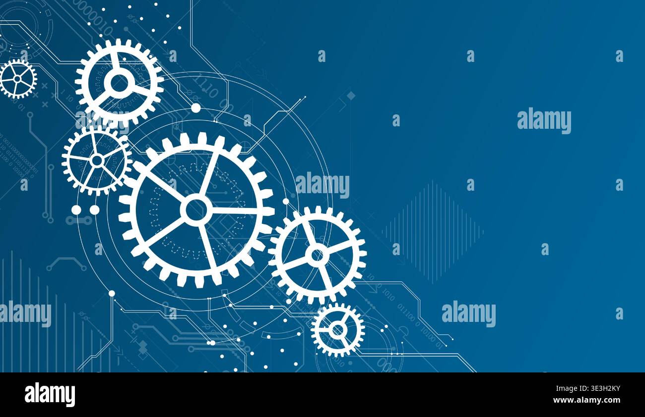 Abstract document drawing using white gears. Technological background. Vector. Stock Vector