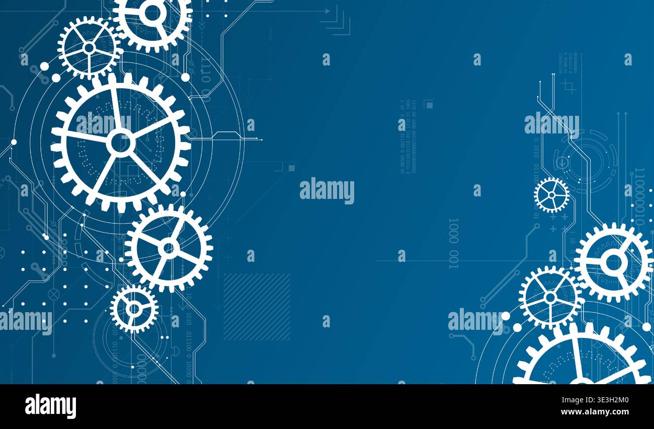 Abstract document drawing using white gears. Technological background. Vector. Stock Vector