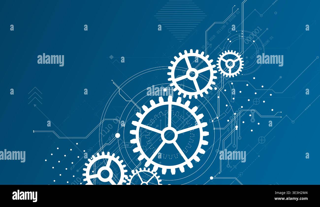 Abstract document drawing using white gears. Technological background. Vector. Stock Vector